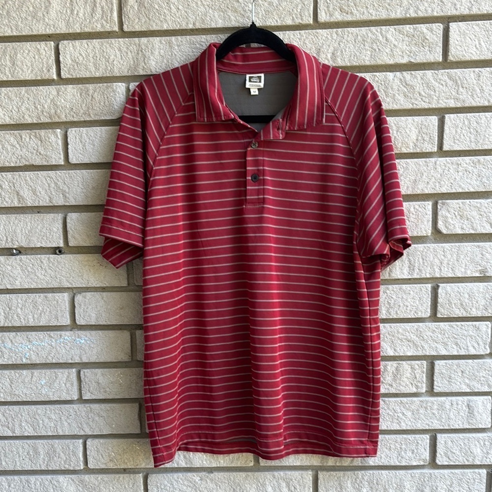 Tilley Red Striped Short Sleeve Polo Shirt Sz M